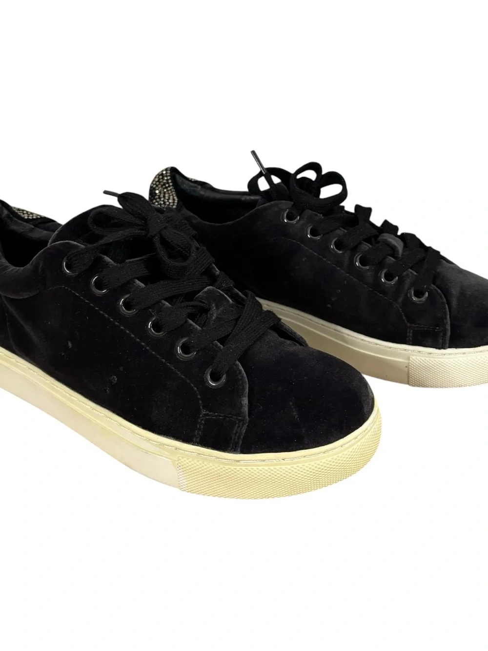 Lola Cruz Smiley Face Rhinestone Velvet Lace Up Sneakers Women’s Size US 6 EU 36